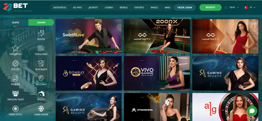 22bet casino jogos